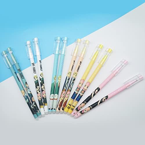 Anime × Obitelj 12 PCS Slatka olovka za gel, crna tinta 0,5 mm olovka za kuglu, olovka za pisanje fine točke, školski zalihe