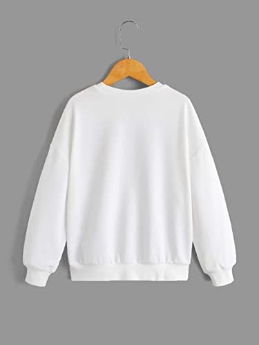 Shein Girl Slatka grafička dukserica s dugim rukavima slovo print pulover košulja vrhovi nareza
