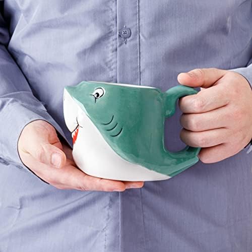 Mygift plava keramička slatka šalica za kavu s ručicom i crtićem nasmiješena sretni dizajn u obliku dječjeg morskog psa,