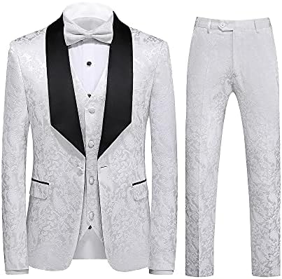 Unukoo muško odijelo Slim Fit 3 komada jacquard odijela Tuxedo 1 Ovratnik šala za vjenčanje Službeni Tux