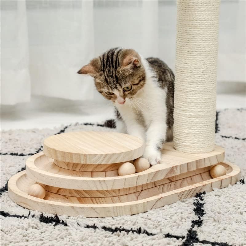 Interaktivna drvena igračka za mačke 9 dvoslojna rotirajuća pametna staza lopta grebalica za mačke s visećom loptom interaktivne
