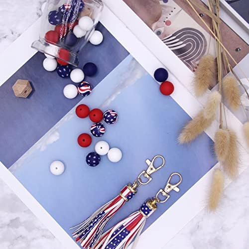 Silikonske perle s printom američke zastave i zvijezde us za izradu privjesaka za ključeve, crvene silikonske perle od 15