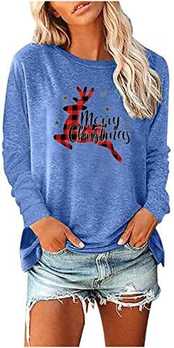Sretan božićni košulje dugih rukava za žene, pulover na posadi slatka izlaska gornjih casual elk grafičkih majica y2k odjeća
