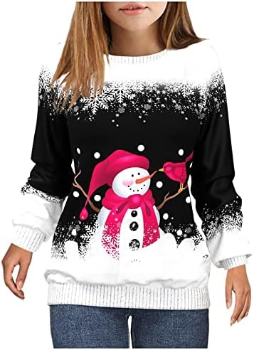 Slatki jeseni vrhovi za žene Scoop vrat božićni tisak majice retro preveliki dugi božićni džemperi za žene